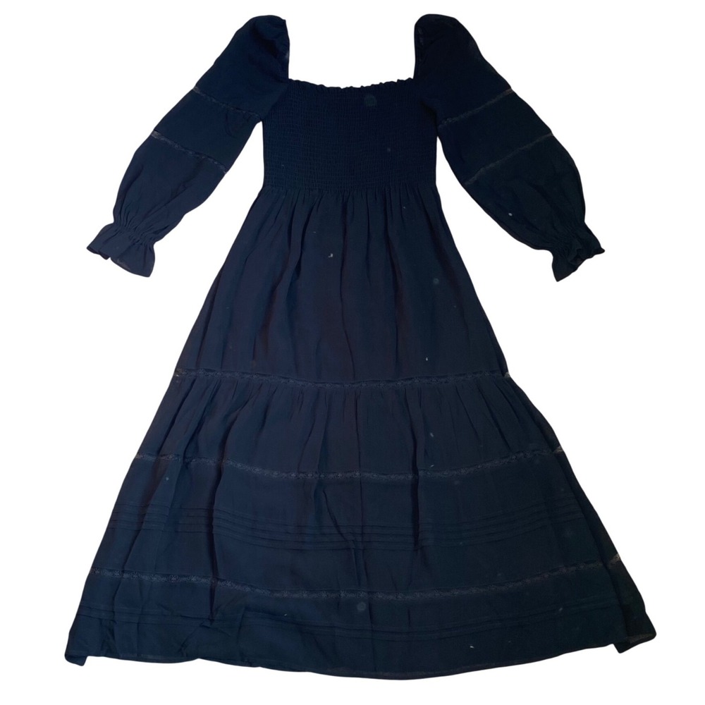 REFORMATION Smocked Square Neck Tiered Midi Dress Size 8 Lace Boho Whimsigoth - Picture 6 of 12